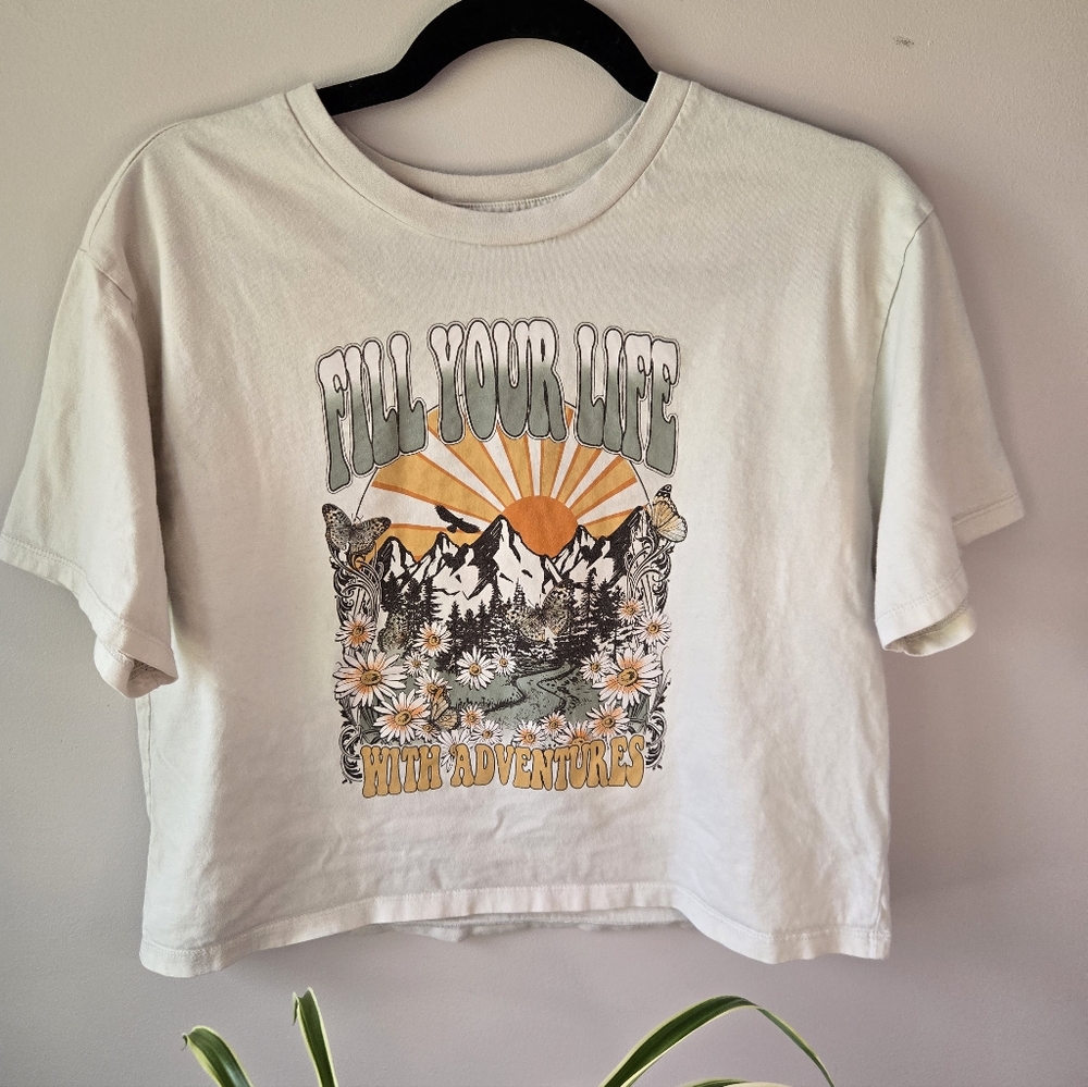 Organic Collective "Fill Your Life With Adventures" Graphic Crop Tee - Large
